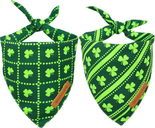 Realeaf St. Patrick's Day Dog Bandanas 2 Pack, Reversible Green Shamrock Pet Scarf for Boy and Girl, Premium Durable Fabric, Holiday Bandana for Small Medium Large and Extra Large Dogs (Small)