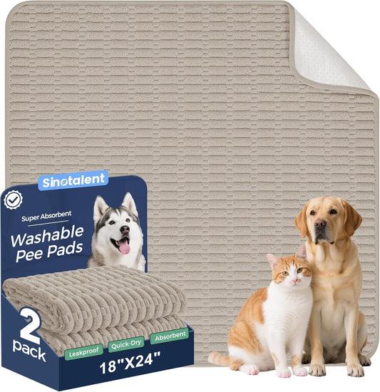 Washable Pee Pads for Dogs, Reusable Puppy Pads Dog Pads, Non-Slip Dog Pee Pads, Leak-Proof Pet Pee Pads Wee Wee Pads for Dogs. (Brown, 18"x24"(Pack of 2))