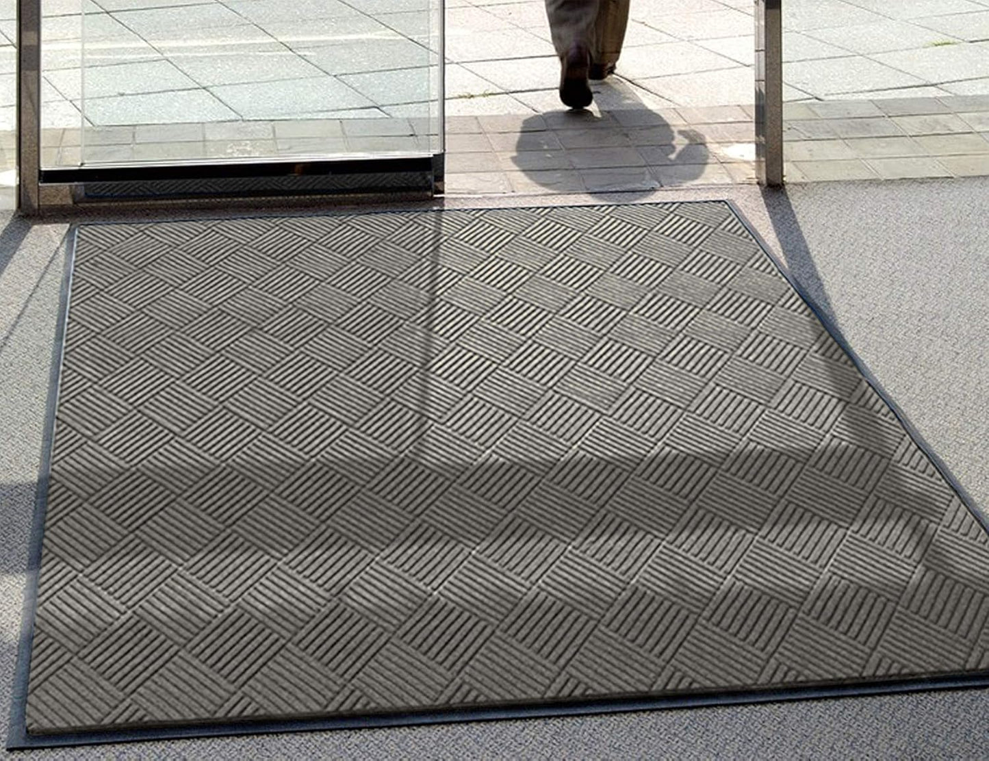 WaterHog Diamond | Commercial-Grade Entrance Mat with Rubber Border – Indoor/Outdoor, Quick Drying, Stain Resistant Door Mat (Medium Grey, 4' x 6')