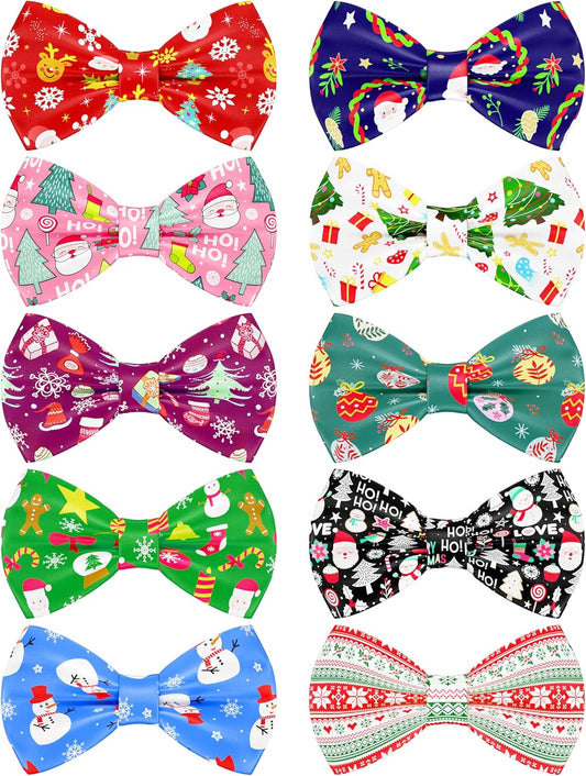 PET SHOW 10 Pack Christmas Big Dog Bow Ties for Large Medium Dogs Sliding Collar Attachments Xmas Tree Bowties Santa Bowknots Holiday Party Pet Grooming Accessories(Large)