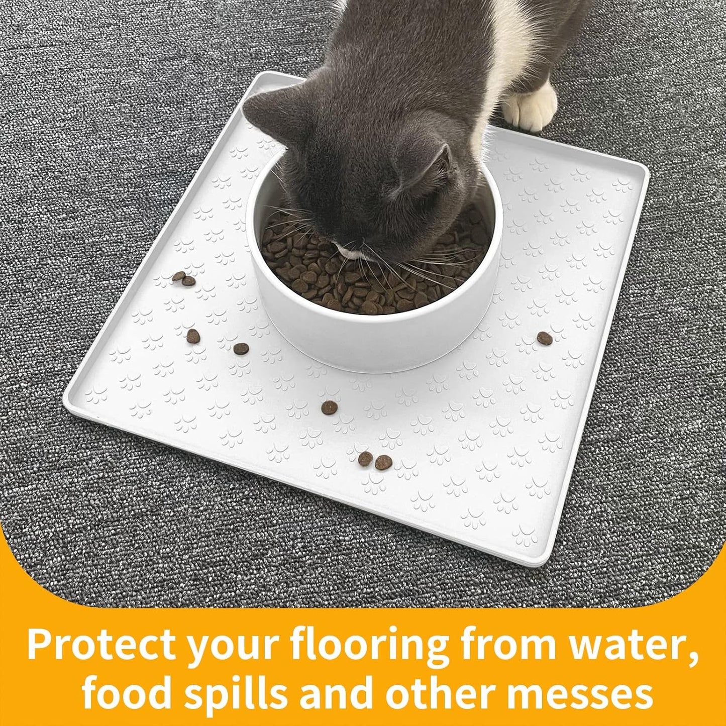 Ptlom Pet Placemat for Dog and Cat, Waterproof Silicone Pet Feeding Bowl Mats for Food and Water, Small Medium Large Dogs Mat Prevent Residues from Spilling to Floor, White, 11.8"x11.8"