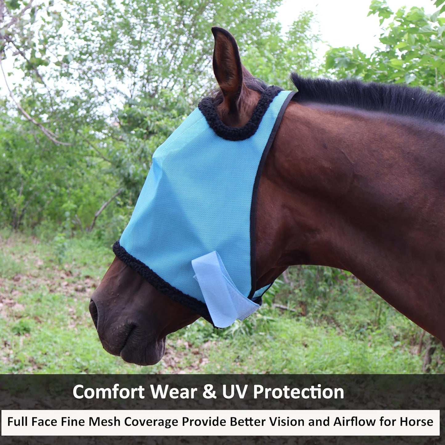 Horse Fly Mask, with UV Protection Horse Fly Mask, Full Face Fine Mesh Coverage Provide Better Vision and Airflow for Horse