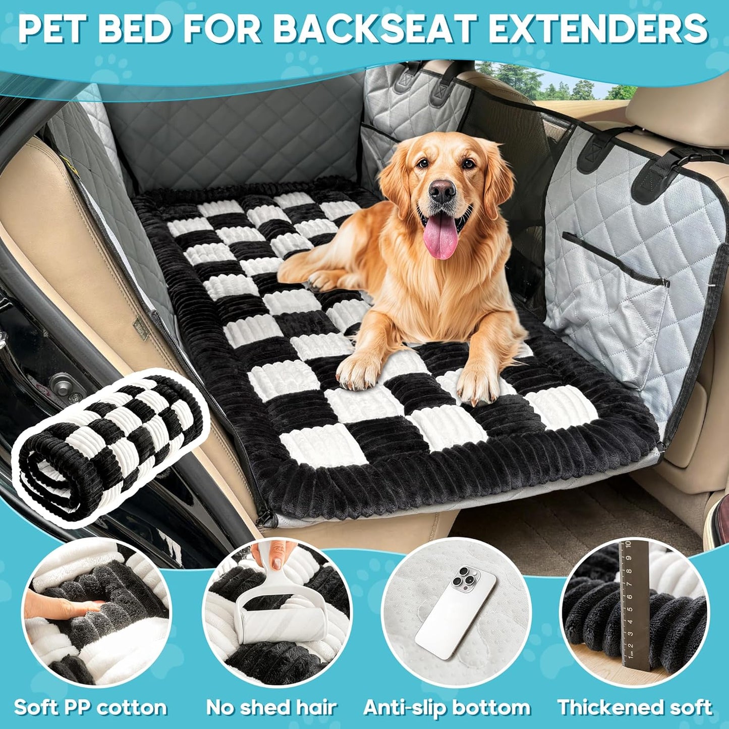 Dog Car Bed Mat, Non-Slip Backseat Extender Pet Blanket, Plaid Dog Bed for Trucks, Sedans & Large SUVs, Chew-Resistant Travel Pad for Dogs, Easy Clean & Scratch-Proof & Comfort (56"x28.7")