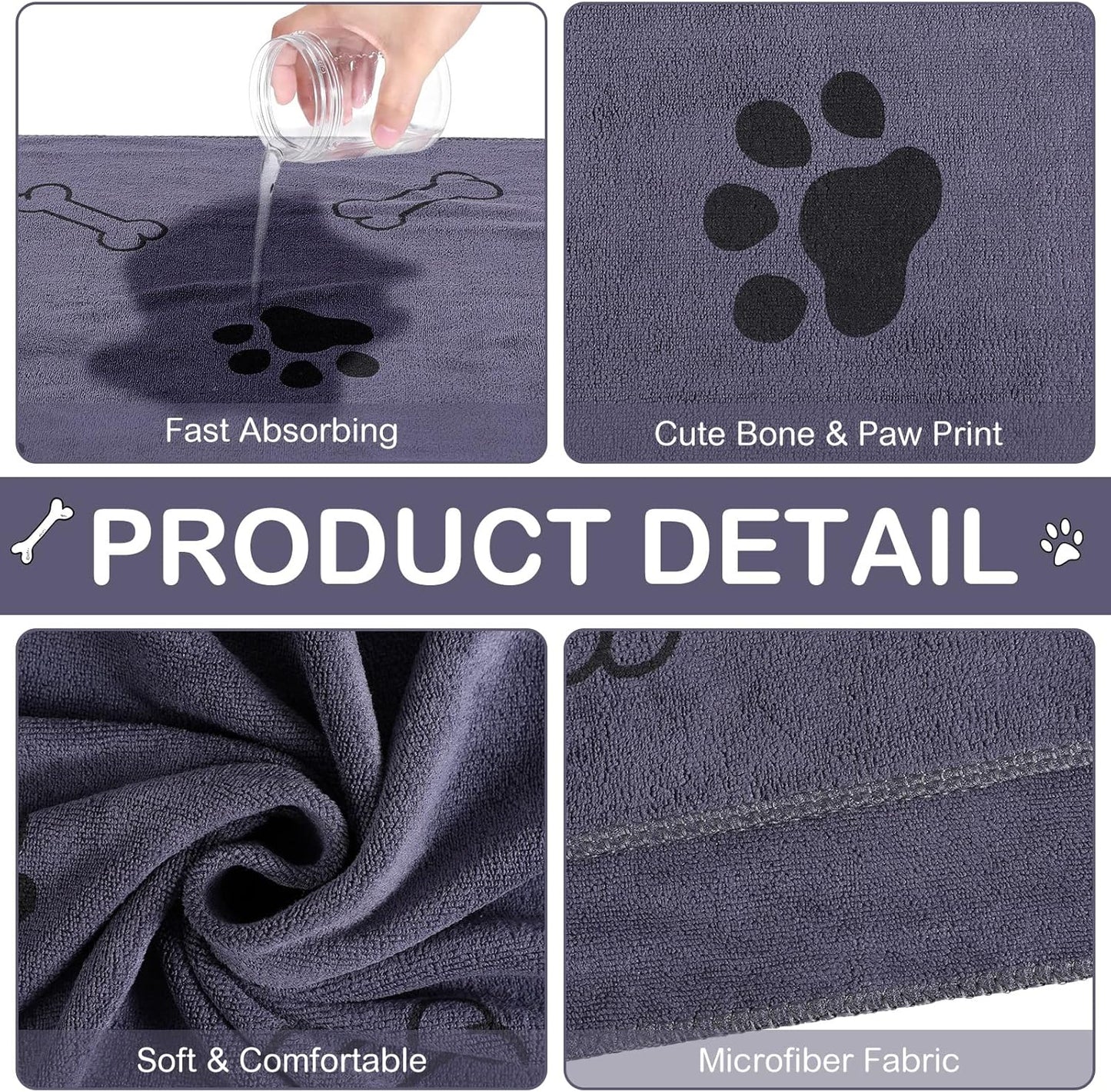 Chumia 8 Pcs Dog Towels for Drying Dogs Cats Pet Towels Bulk Puppy Microfiber Quick Drying Paw Bath Bathing Supplies Absorbent for Medium Pets(Gray,18 x 28 Inch)
