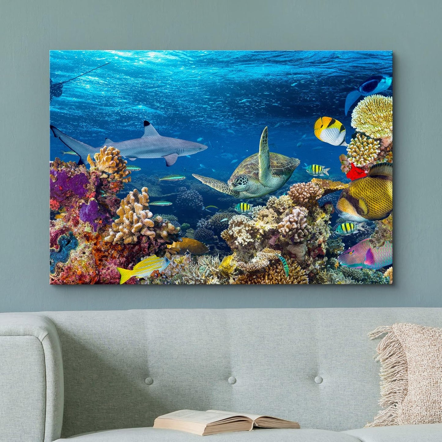 wall26 Canvas Print Wall Art Tropical Island Underwater Turtle Shark Nature Animals Photography Realism Rustic Scenic Landscape Wilderness Earth Colorful for Living Room, Bedroom, Office - 12"x18"