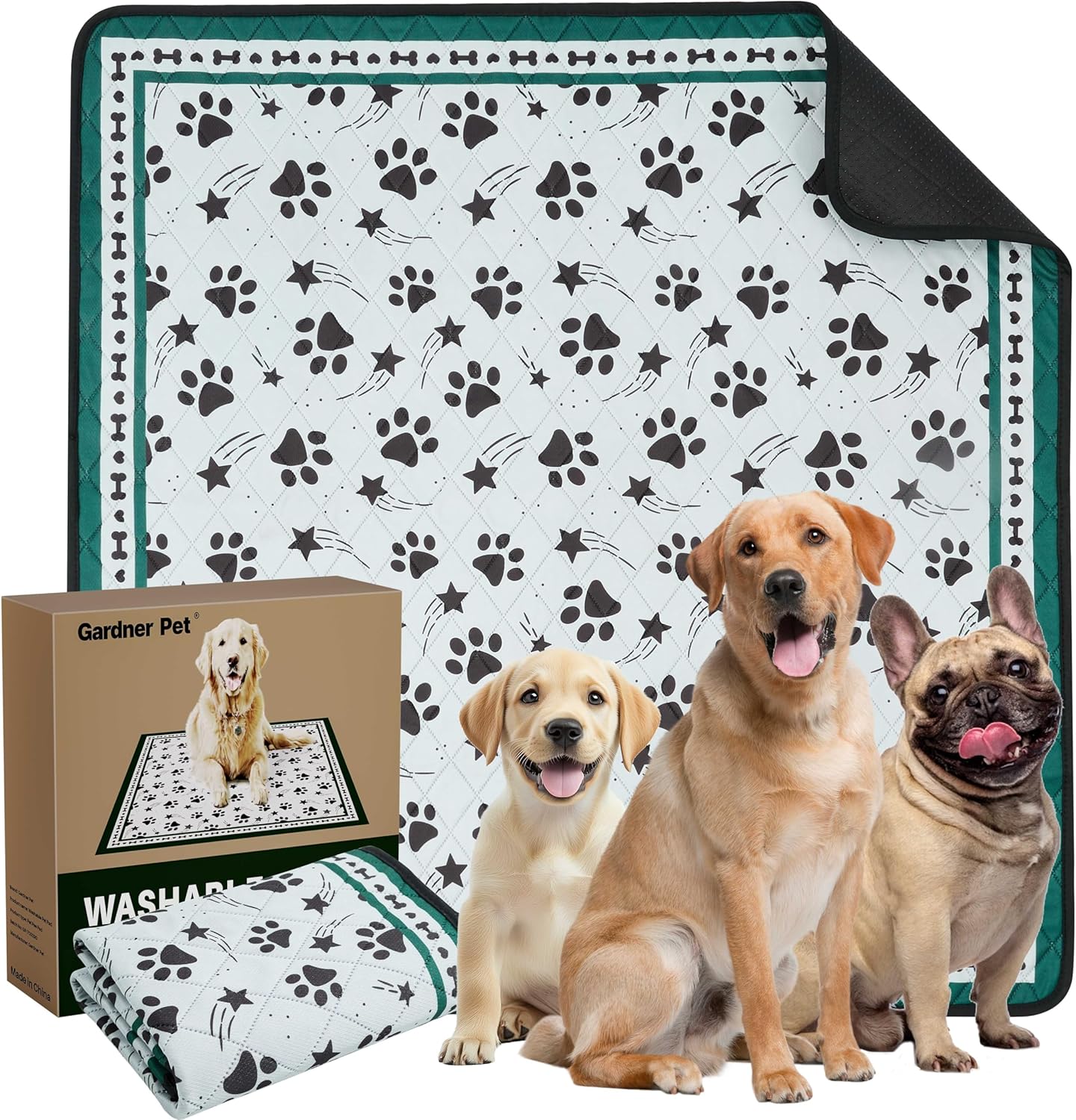 Gardner Pet Washable Dog Pee Pads, 72'' x 72'' Non Slip Dog Mats with Great Urine Absorption, Reusable Puppy Pee Pads for Potty Training - 1 Pack