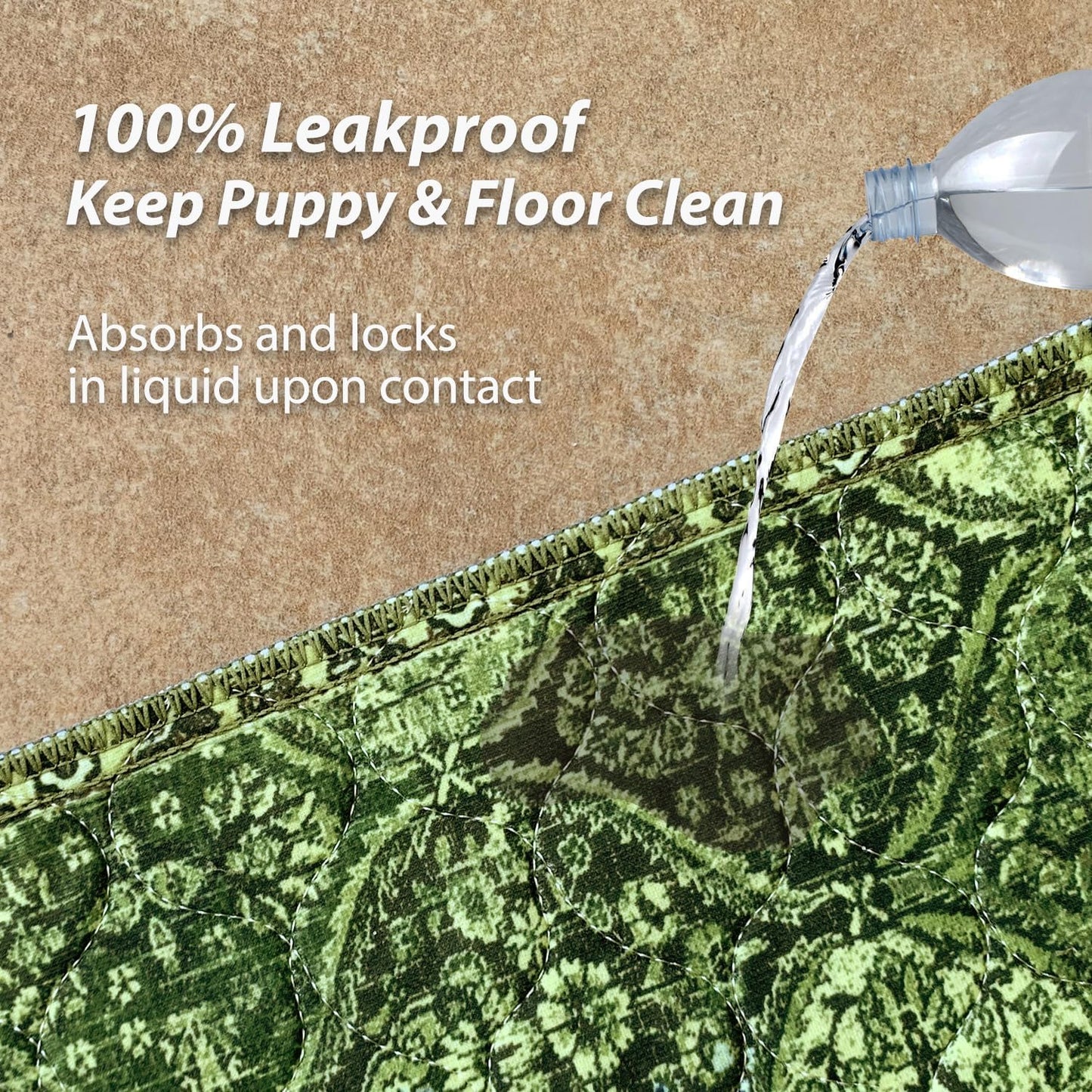 nunubaby Washable Pee Pads for Dogs, Stylish, Non-Slip and Leak-Proof Pee Pads. Reusable Potty Pads for Dogs for Crates and Floors.(Green/Multi, 36" x36")