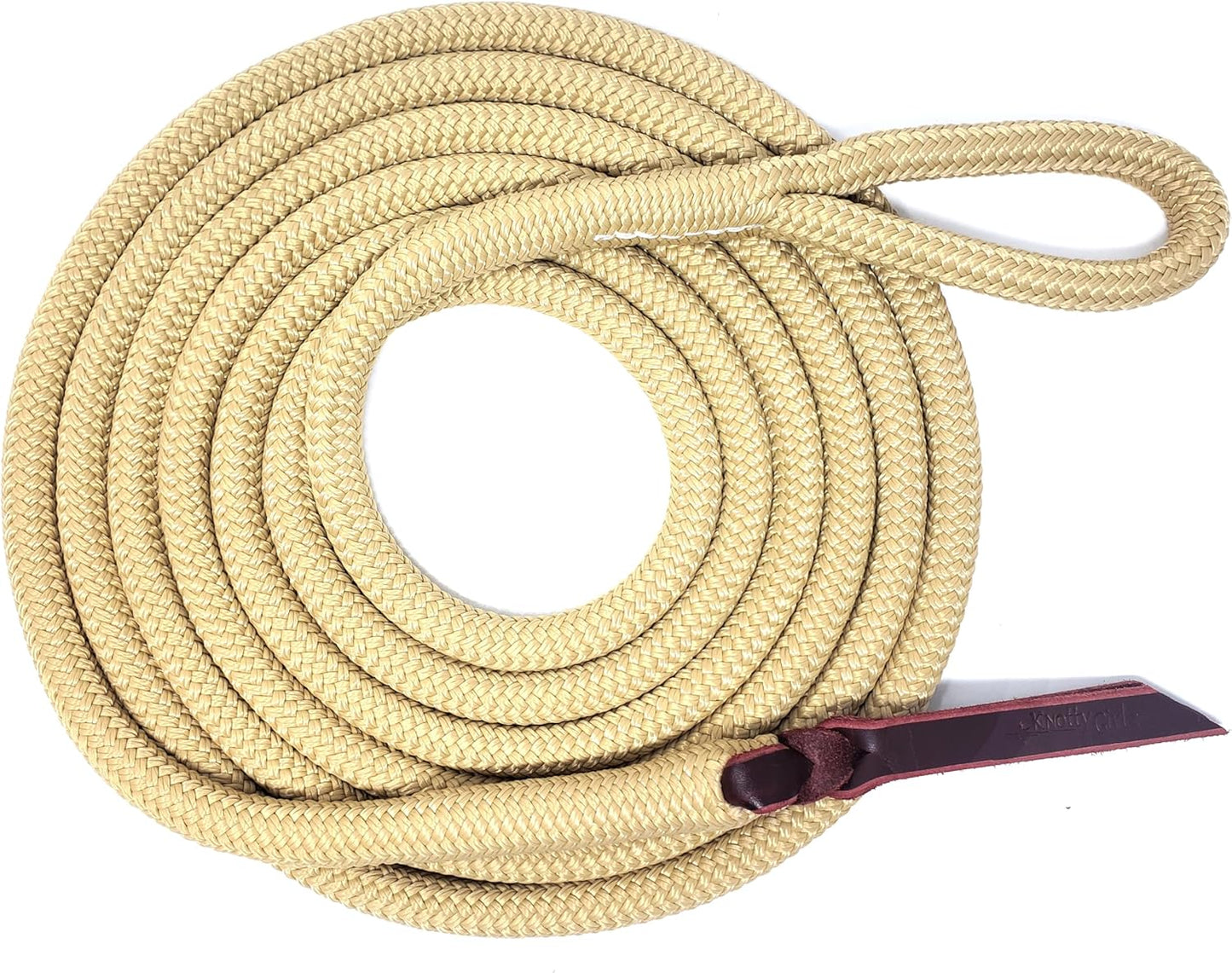 Double Braid Polyester Yacht Horse Lead Rope with Loop 12ft. or 14ft. Lengths (Beige, 14 ft. No Snap)