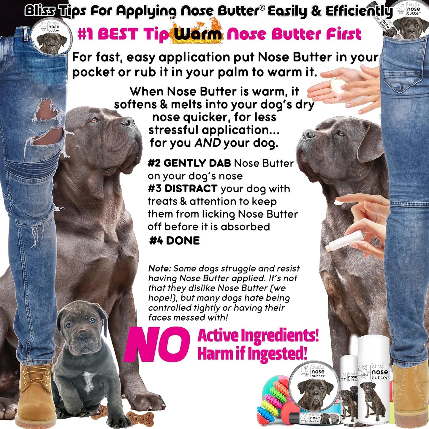 The Blissful Dog Cane Corso Nose Butter for Dry, Cracked Skin, Lick-Safe Dog Nose Balm with Moisturizing Shea Butter, Almond, Olive, and Essential Oils, Pet Supplies, Uncented, 8 oz.