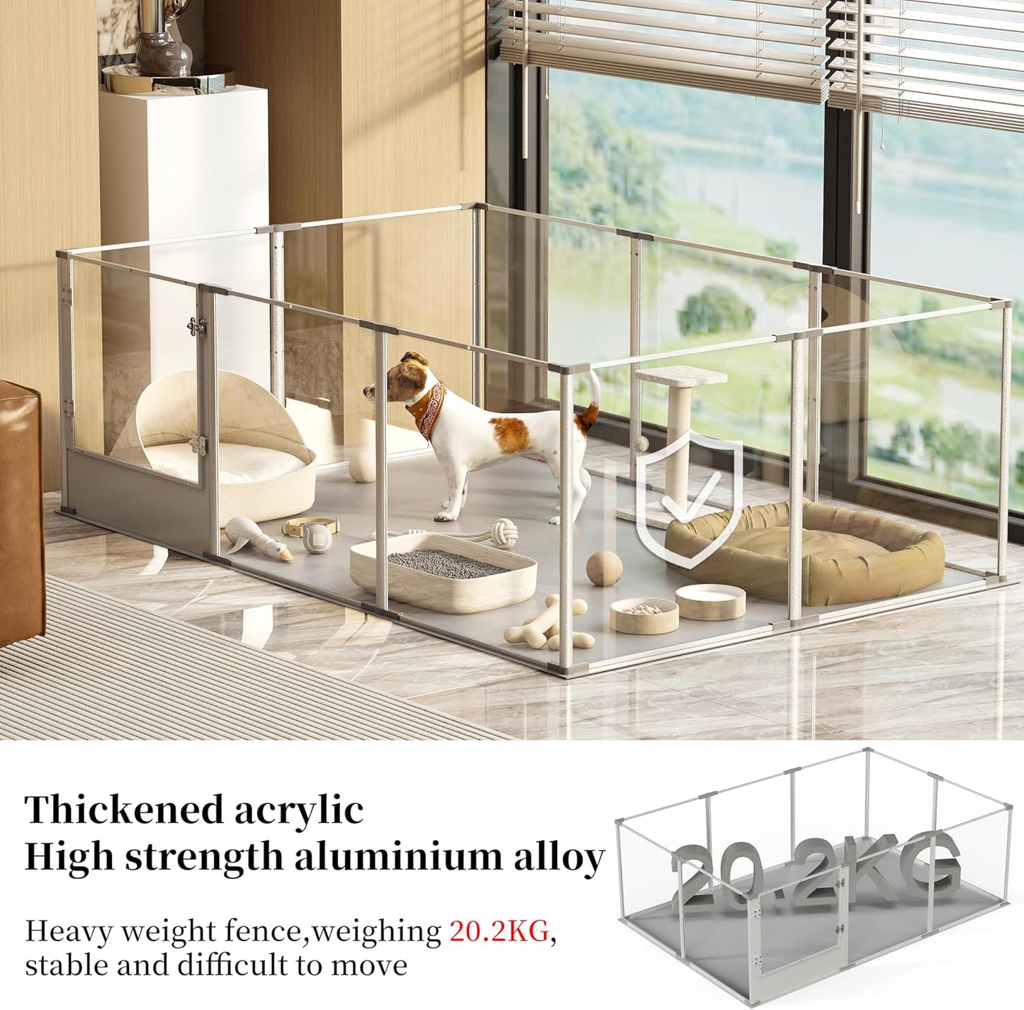 Dog Clear Playpen Fence Kennel: 10Panels Indoor Transparent Whelping Box Pen Cage with Waterproof whelping pad - Extra Long Acrylic Exercise Kennel with Metal Frame for Cats Puppy Rabbits Guinea Pig