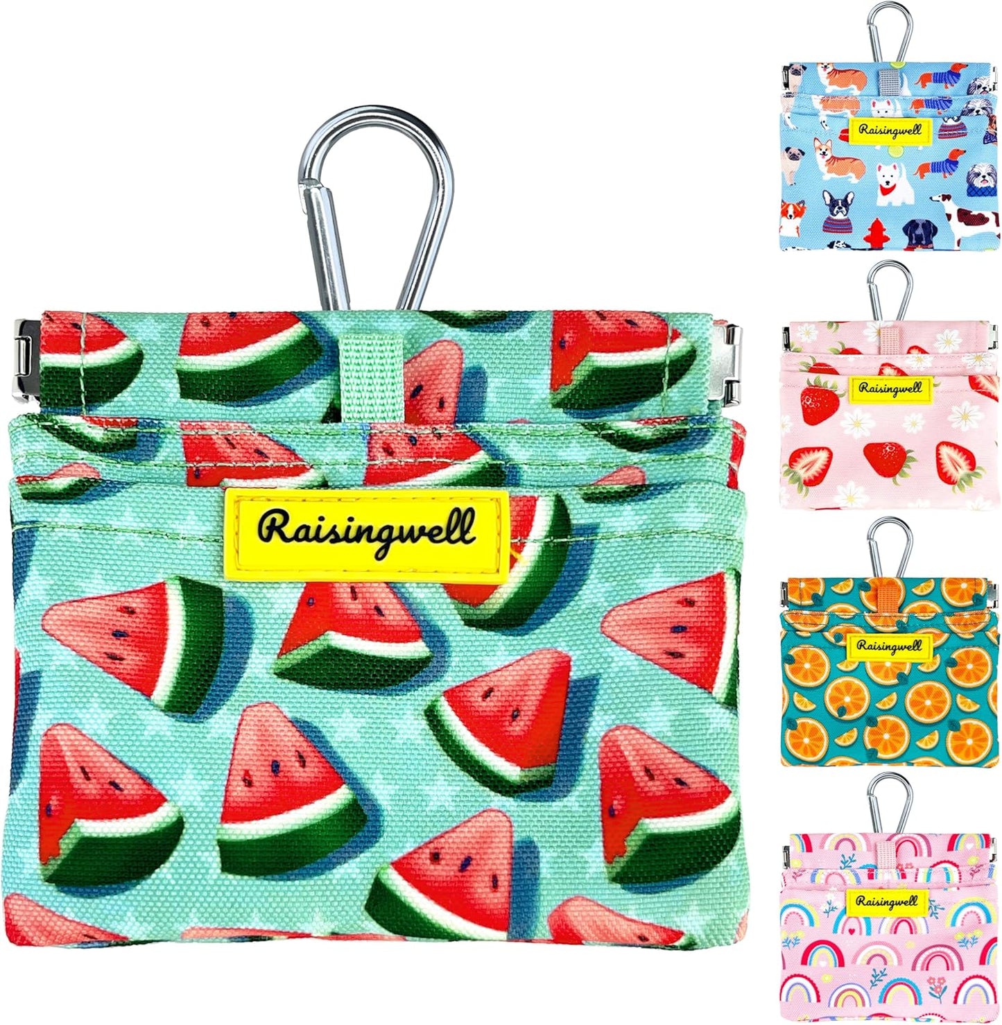 Dog Treat Pouch,Cotton Pocket Sized Training Holder, Hand Free Walking Funny Bag with Carabiner, Self-Closing Pet Feed Snack Reward, Behavior Aids for Puppy Travel or Outdoor Use（Watermelon）
