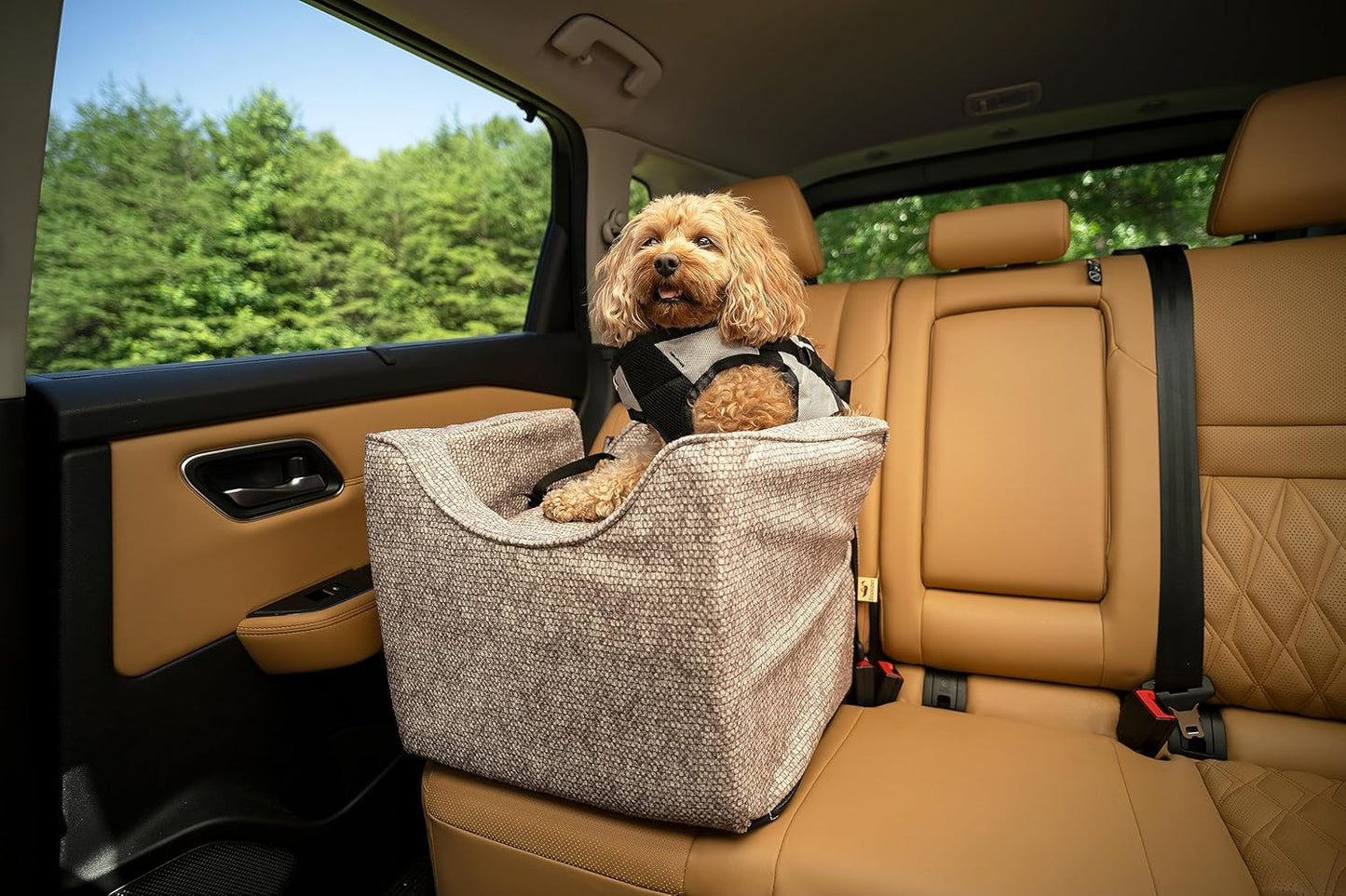 Snoozer Dog Car Seat: Lookout I Dog Booster Car Seat for Dogs Small 5-15 lbs, Size: Small, Fabric: Merlin Linen, Pet Car Seat to Alleviate Car Sickness for Dogs, Removable Machine Washable Cover
