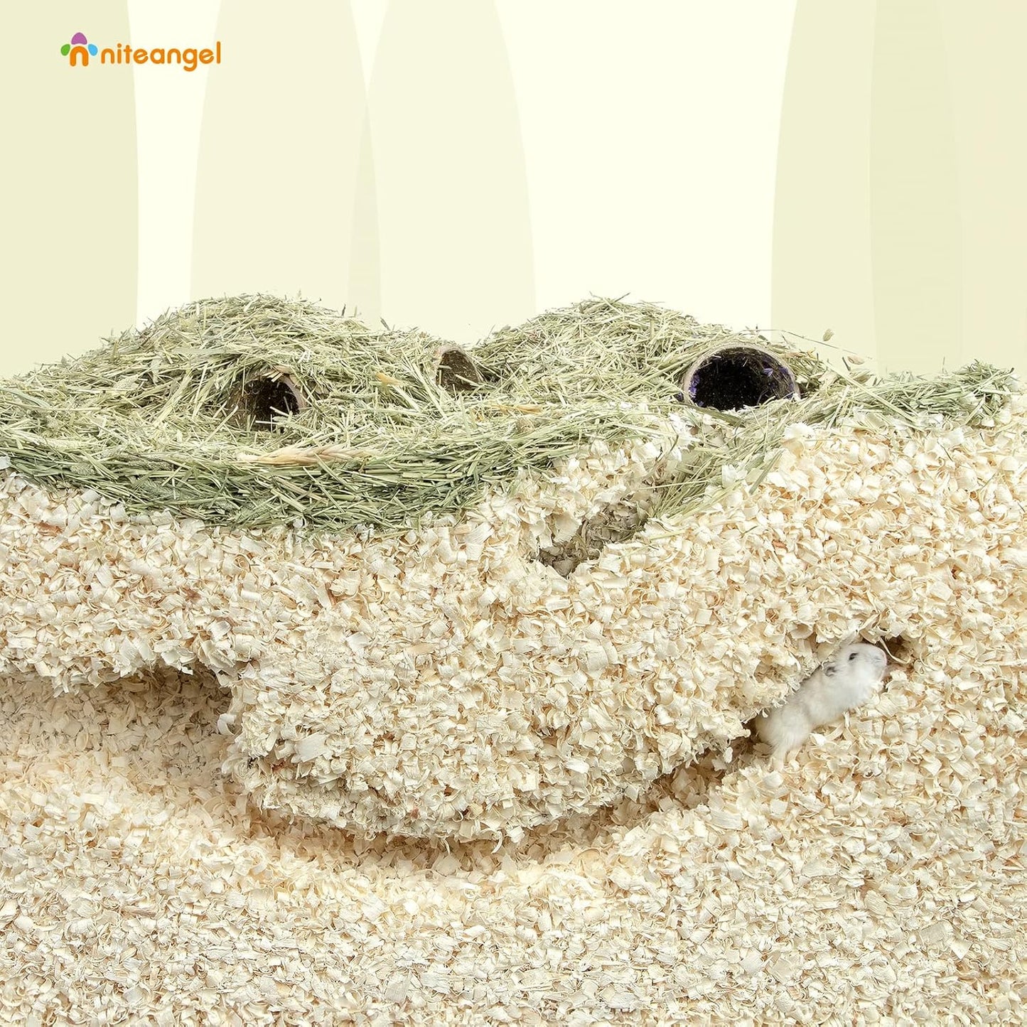 Niteangel Aspen Shaving Hamster Beddings for Syrian Dwarf Hamster Gerbil Mice Degu Rat Rabbit Bunny Guinea Pig Chinchilla Hedgehog or Other Small Pets (65L - 8 mm)