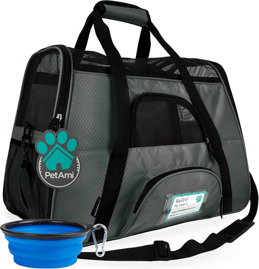 PetAmi Airline Approved Pet Carrier for Cat, Soft Sided Dog Carrier for Small Dogs, Cat Travel Supplies Accessories Indoor Cats, Ventilated Pet Carrying Bag Medium Large Kitten Puppy, Small Dark Gray