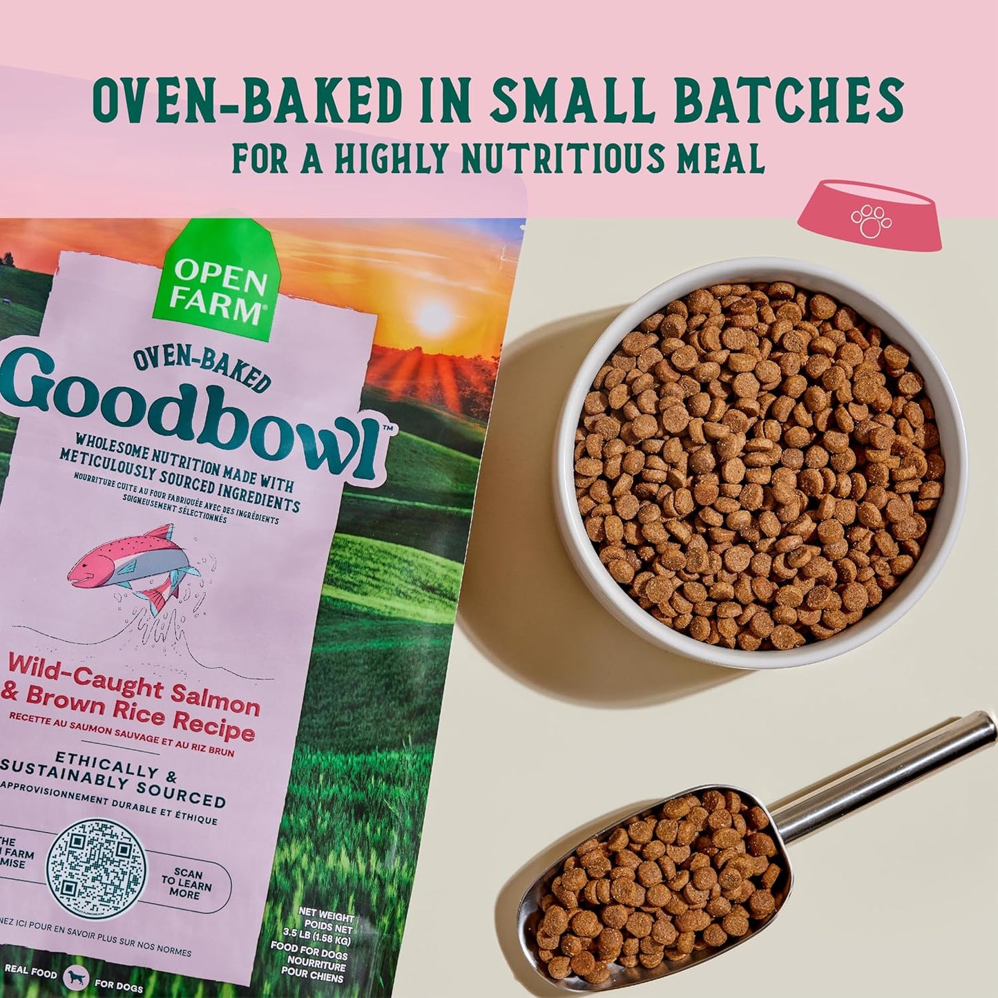 Open Farm Goodbowl, Oven-Baked Small Batch Dry Dog Food - Wild Caught Salmon & Brown Rice Recipe, Includes Non-GMO Produce & Grains, 22lb Bag (352oz Bag)