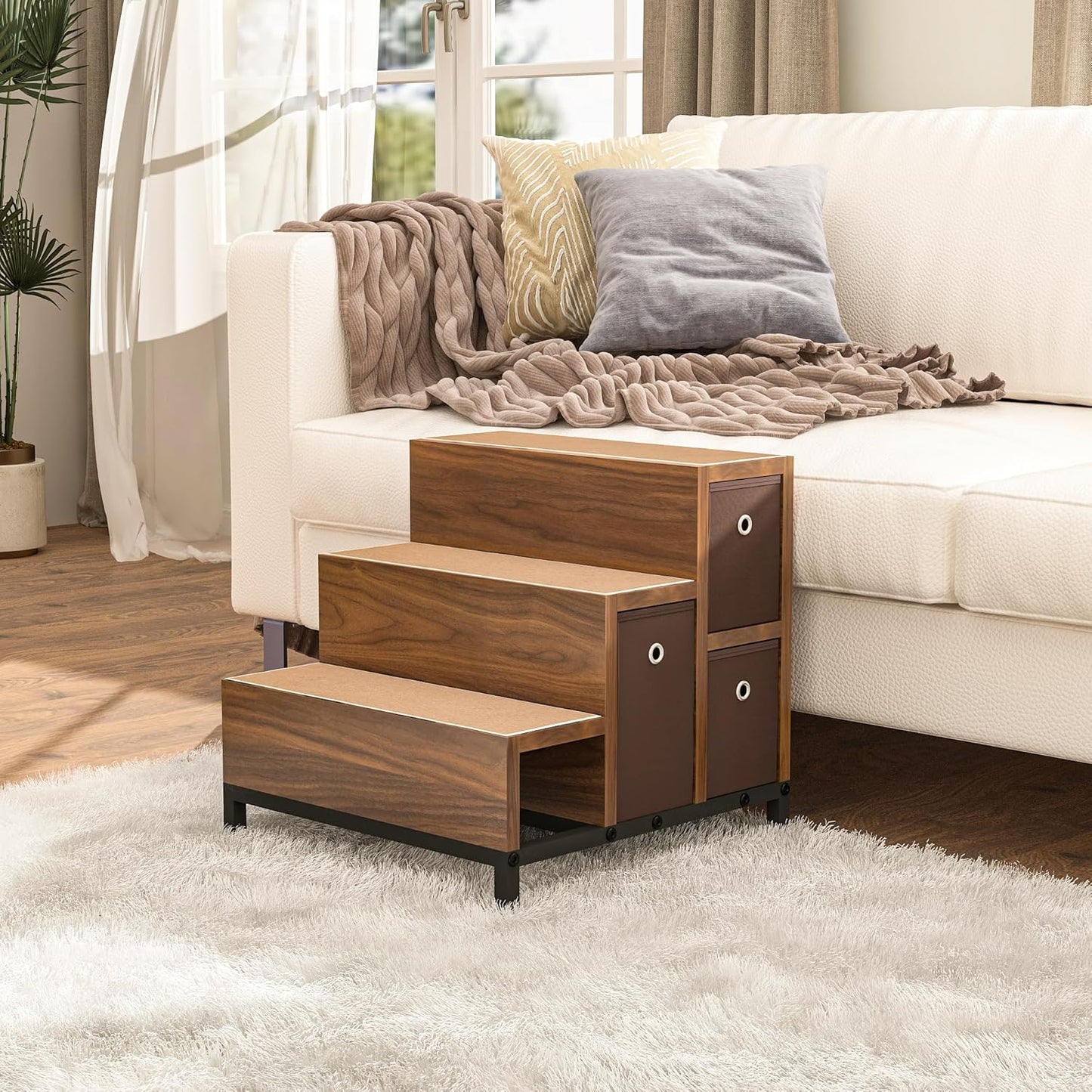 Dog Window Perch, Pet Bunk Bed with Multi-Level Platform, Non-Slip Cat Window Perch with Stroage Drawers, Dog Perch to Look Out Window, Wooden Steps for Small, Large Sized Dogs and Cats