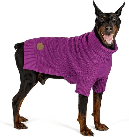 cyeollo Dog Sweater Pullover Turtleneck for Large Dogs, Classic Knitwear Fall Winter Cold Weather Dog Clothes Warm Pet Apparel Large Big Dogs Sweaters, Purple 3XL