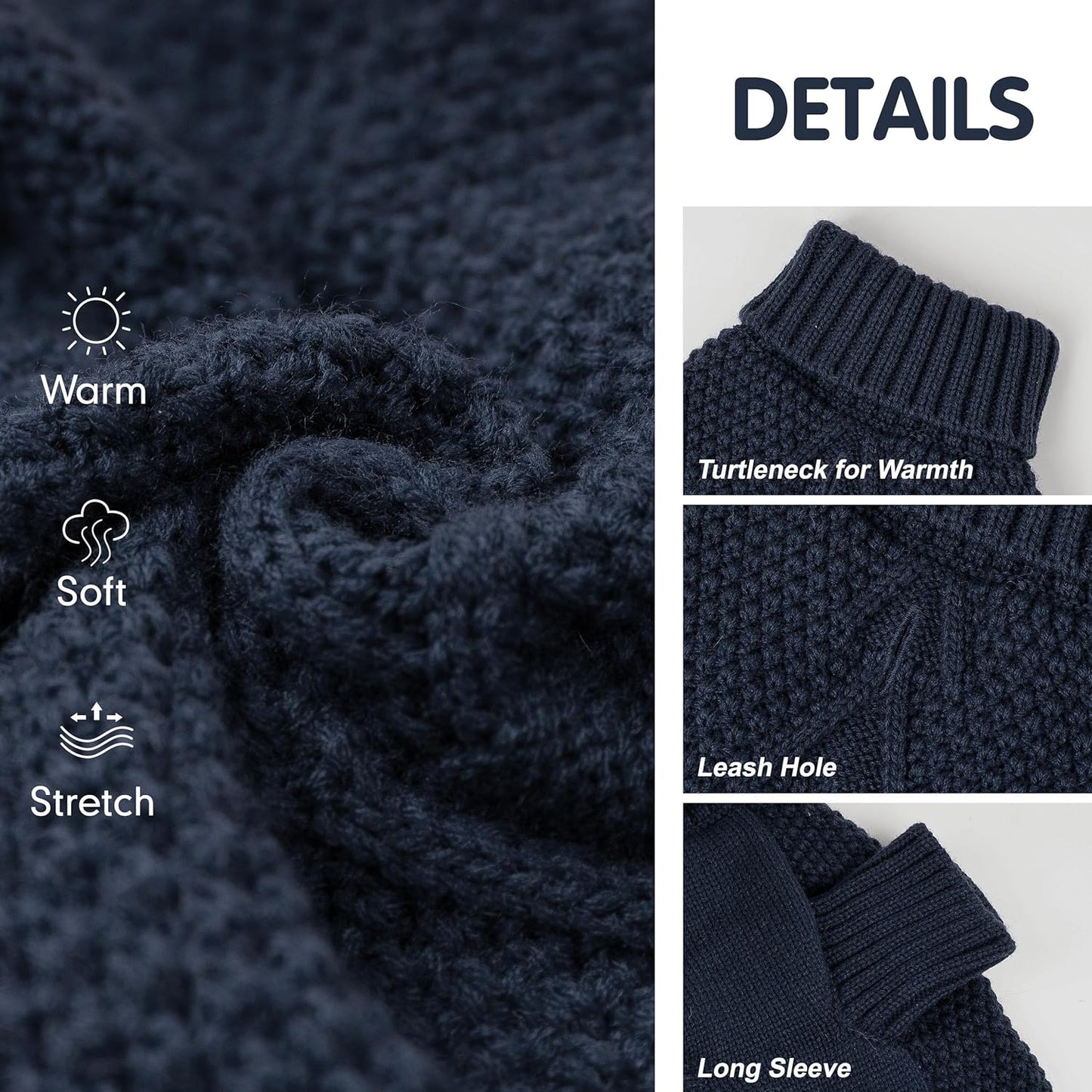 cyeollo Warm Small Dog Sweater, Knit Cold Weather Doggy Sweaters for Small Dogs Boy Pullover Winter Dog Clothes with Turtleneck for Indoor & Outdoor Wear, Navy M