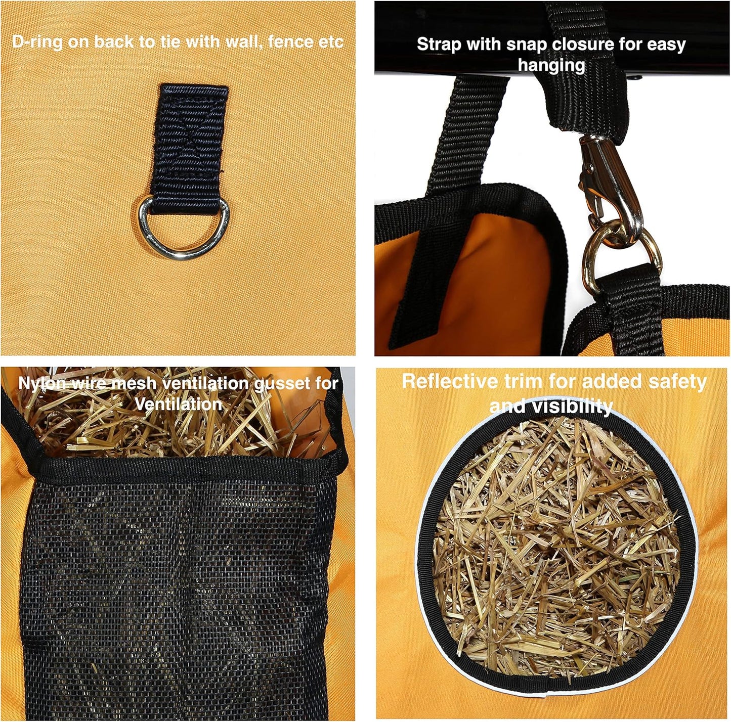 Majestic Ally 1200 D Hay Feeder Tote Bag for Horses, Sheep with Reflective Trim- Reduces Waste - Comes with 36” Hay Net (Purple)