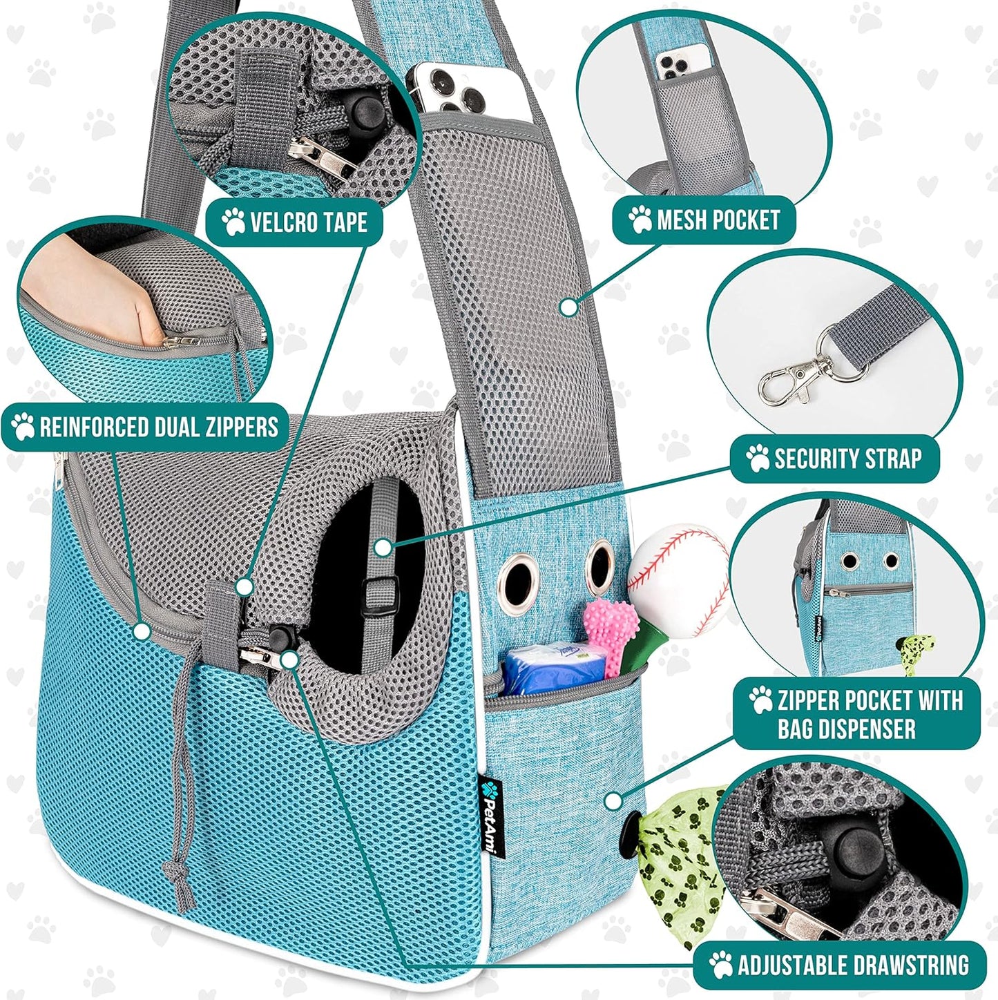 PetAmi Small Dog Sling Carrier, Soft-Sided Crossbody Puppy Carrying Purse Bag, Adjustable Sling Pet Pouch to Wear Medium Dog Cat Travel, Dog Bag for Traveling, Poop Bag Dispenser, Max 10 lbs, Blue