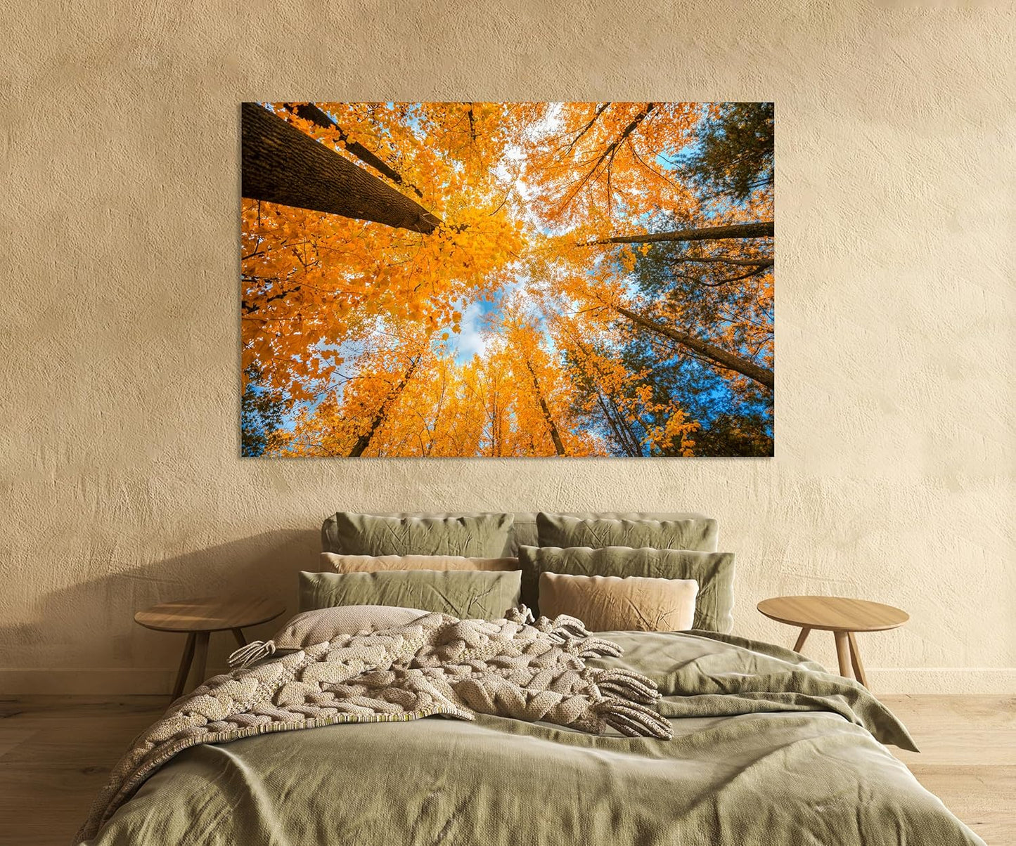 Nature Wall Art Prints - Ocean Forest Mountain Lake Canvas Landscapes - Small to Extra Large Living Room Bedroom Kitchen Bathroom Décor (Blue Sky Through Yellow Autumn Trees, 16L" x 24W")